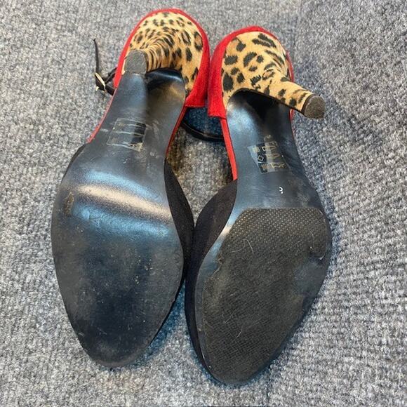 Call It Spring Shoes Heels Size 8 Red Black Leopard Strappy Stiletto Womens Prom - Picture 8 of 8